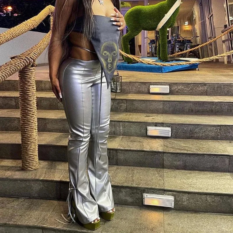 Fall Women Clothes Solid Drawstring Pants Casual PU Leather Women's Trousers, Picture shown
Fall Women Clothes Solid Drawstring Pants Casual PU Leather Women's Trousers, Picture shown