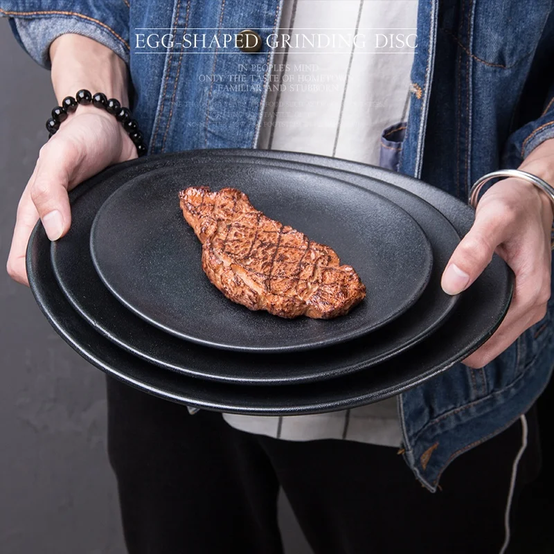 High temperature ceramic tableware Irregular black porcelain plates with stripe durable kitchenware
High temperature ceramic tableware Irregular black porcelain plates with stripe durable kitchenware