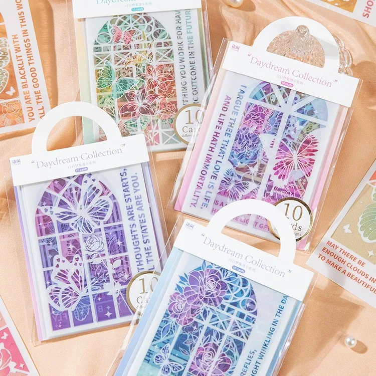 10pcs/pack PVC transparent Cards Daydream Collection Series Butterfly Flower Handbook DIY Material Decorative Backing
10pcs/pack PVC transparent Cards Daydream Collection Series Butterfly Flower Handbook DIY Material Decorative Backing