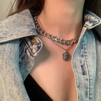 New Arrival Gold Silver Plated Double Layer Geometric Coin Pendant Necklace Cuban Link Chain Circle Disc Necklace
New Arrival Gold Silver Plated Double Layer Geometric Coin Pendant Necklace Cuban Link Chain Circle Disc Necklace