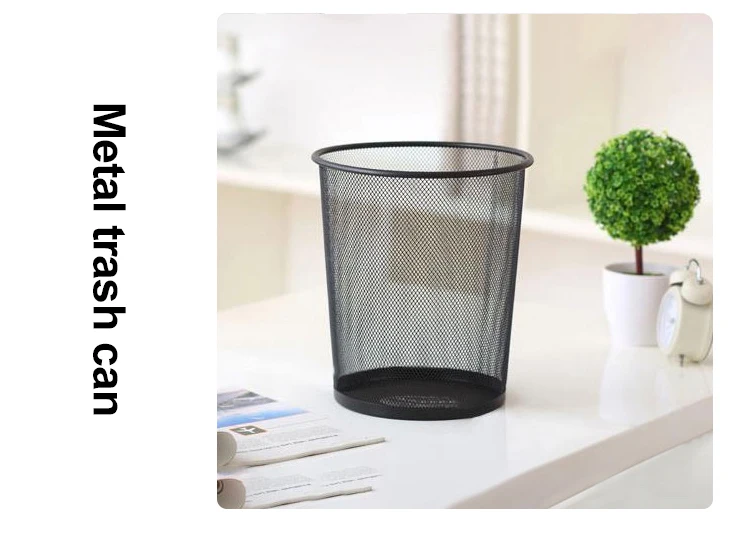 round open top wire trash can mesh wastebasket recycling bin