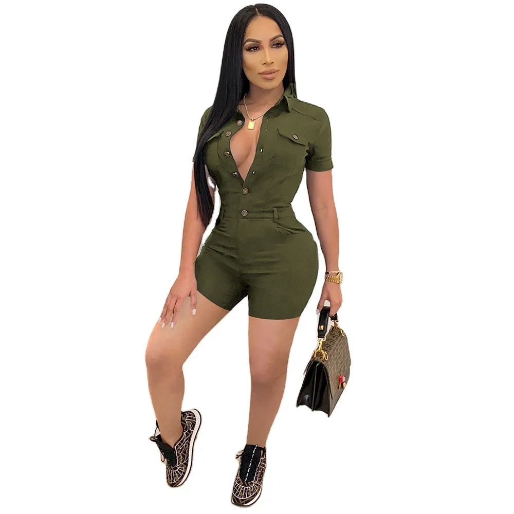 Fashion casual solid color summer rompers cargo jumpsuits buttons turn down collar one piece shorts jumpsuit for women, As picture shows or customized color
Fashion casual solid color summer rompers cargo jumpsuits buttons turn down collar one piece shorts jumpsuit for women, As picture shows or customized color