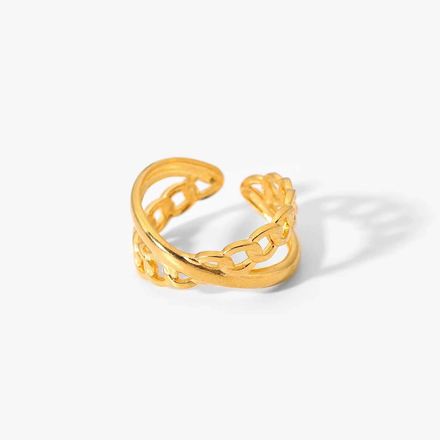 French Fashion Women's Stainless Steel 18k Gold-Plated Design Cross Chain Opening Adjustable Ring High Quality Jewelry
French Fashion Women's Stainless Steel 18k Gold-Plated Design Cross Chain Opening Adjustable Ring High Quality Jewelry