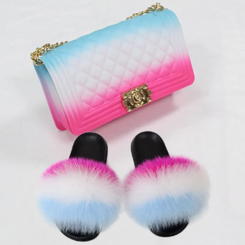 Women Jelly Bag Fur Sandal Summer Furry Slippers Matching Real Fox Fur And Purse Sets Sandals And Bag
Women Jelly Bag Fur Sandal Summer Furry Slippers Matching Real Fox Fur And Purse Sets Sandals And Bag