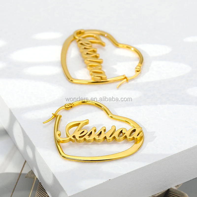 custom heart hoop earrings stainless steel hoop gold plated
