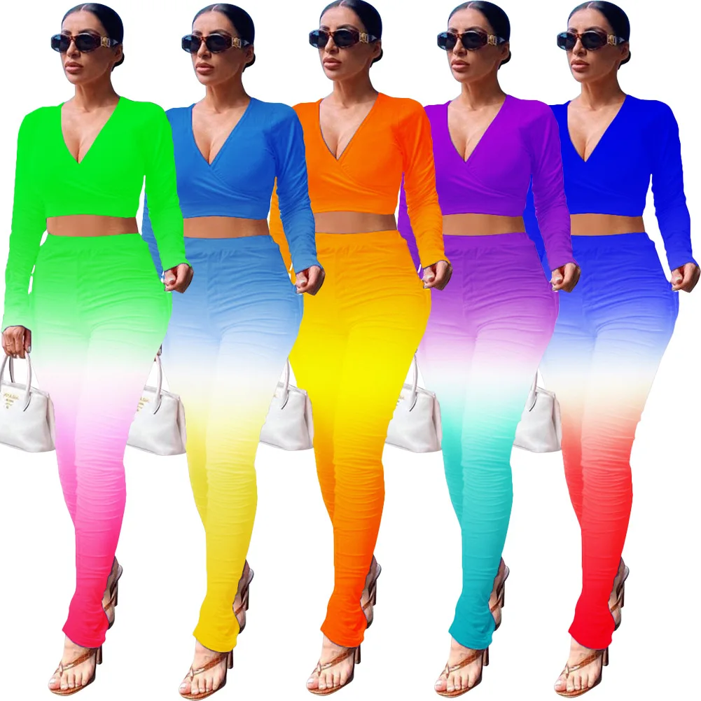FM-765 New arrival gradient colors stacked pants two piece set crop top long sleeve high waist trousers sets 2020, As pictures
FM-765 New arrival gradient colors stacked pants two piece set crop top long sleeve high waist trousers sets 2020, As pictures