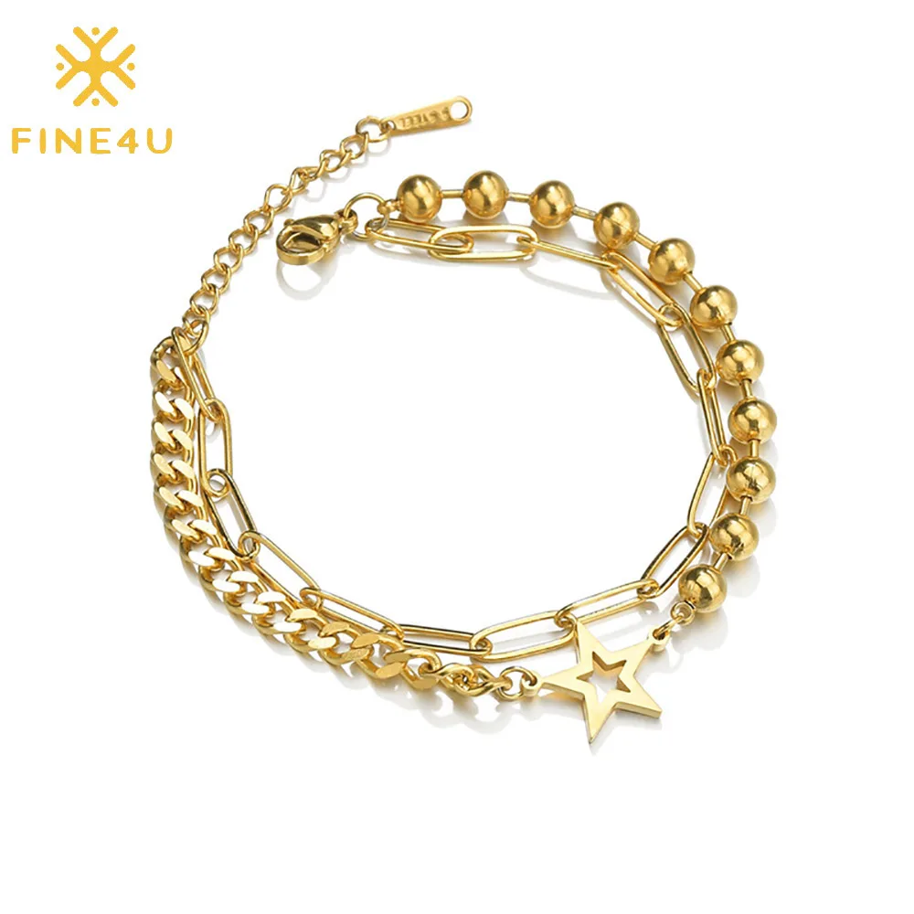 No fade stainless steel double layer link paperclip beads chain star charms 18k gold plated chunky bracelet woman, Gold/steel
No fade stainless steel double layer link paperclip beads chain star charms 18k gold plated chunky bracelet woman, Gold/steel