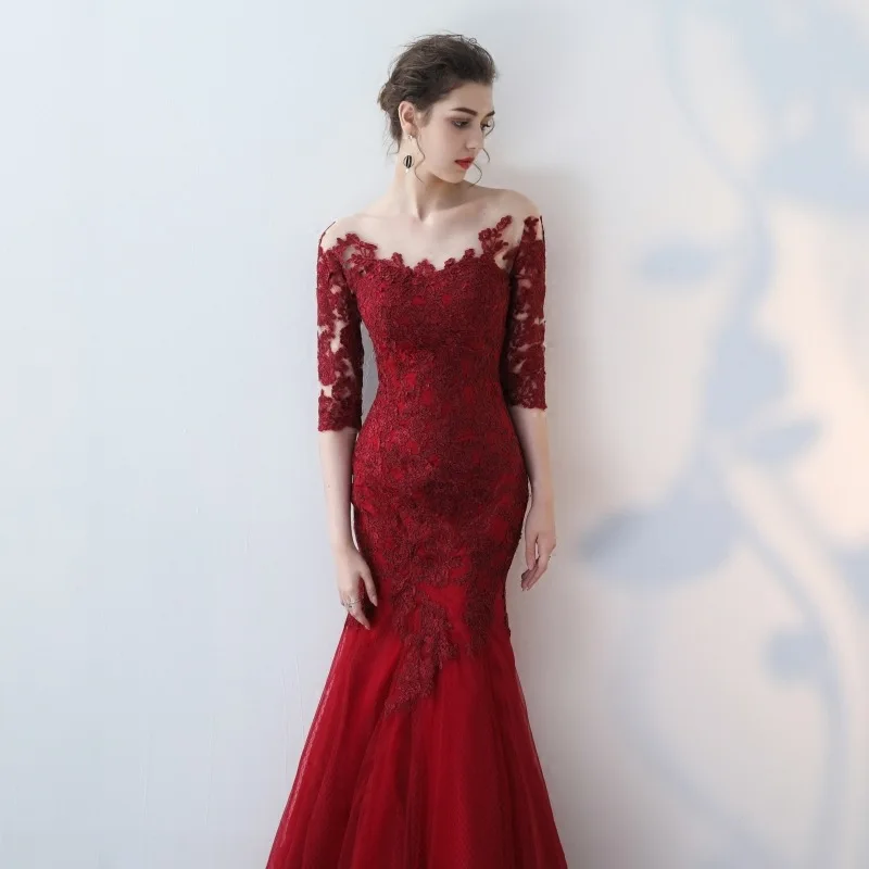 Elegant Off Shoulder Bridal Wedding Slim Host Half Sleeve Lace Long Mermaid Evening Dresses
Elegant Off Shoulder Bridal Wedding Slim Host Half Sleeve Lace Long Mermaid Evening Dresses
