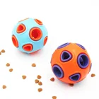 Interactive Treat Dispensing Dog Toys Ball Squeaky Durable Rubber Pet Dog Chew Toys Ball with Small Bell