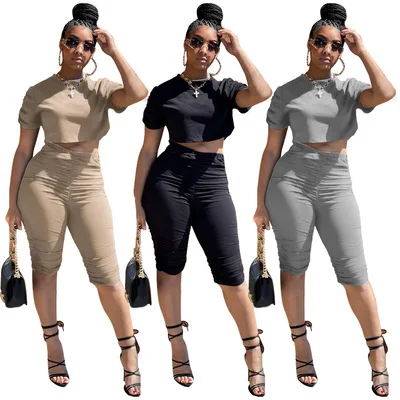 2021 New Fashion Solid Women Sports Stacked short pants two piece Set Summer Short Sleeve Top 2 Piece Set For Women Colthing
2021 New Fashion Solid Women Sports Stacked short pants two piece Set Summer Short Sleeve Top 2 Piece Set For Women Colthing
