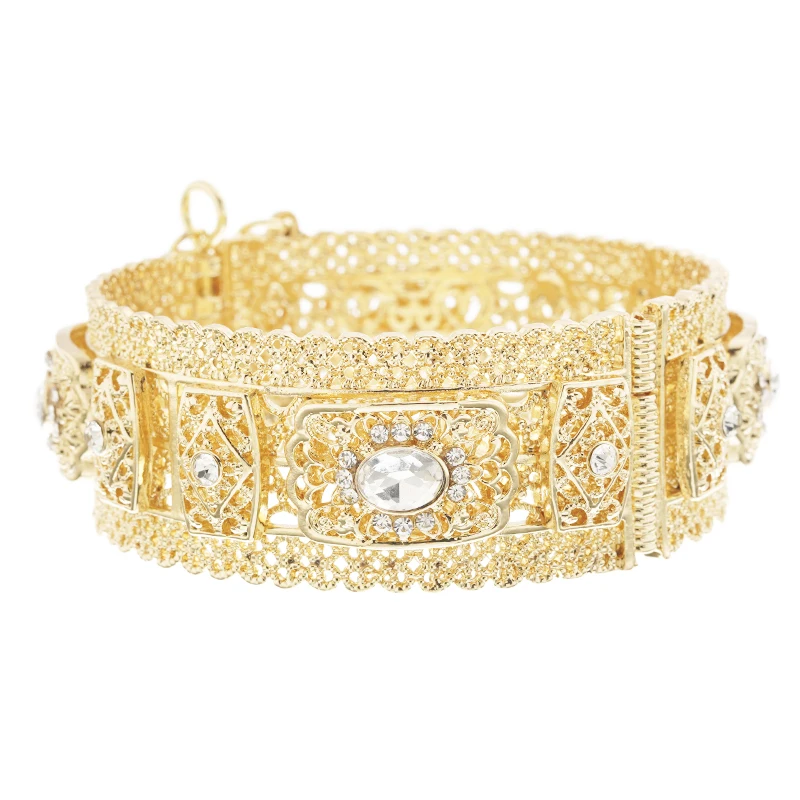 Moroccan style white rhinestone opening bracelet caften hollow metal bracelet, Gold and silver
Moroccan style white rhinestone opening bracelet caften hollow metal bracelet, Gold and silver