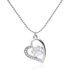 Trendy Enamel Animal Paw Print Jewelry Rhinestone heart Pendant Necklaces Gift Dog Necklace For Woman