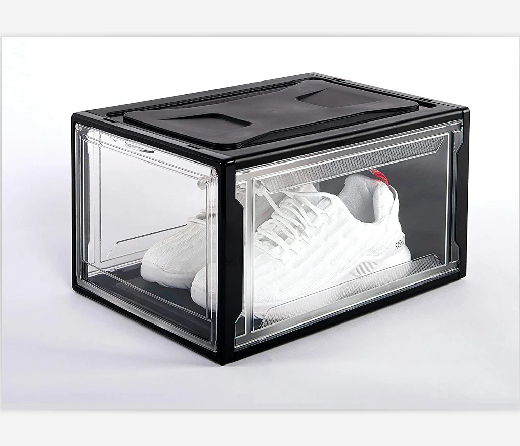 Clear Magnetic Drop Front Shoe Box Foldable Stackable Shoe Storage Customized logo Sneaker Storage Shoe Organizer For Men Women, White black
Clear Magnetic Drop Front Shoe Box Foldable Stackable Shoe Storage Customized logo Sneaker Storage Shoe Organizer For Men Women, White black