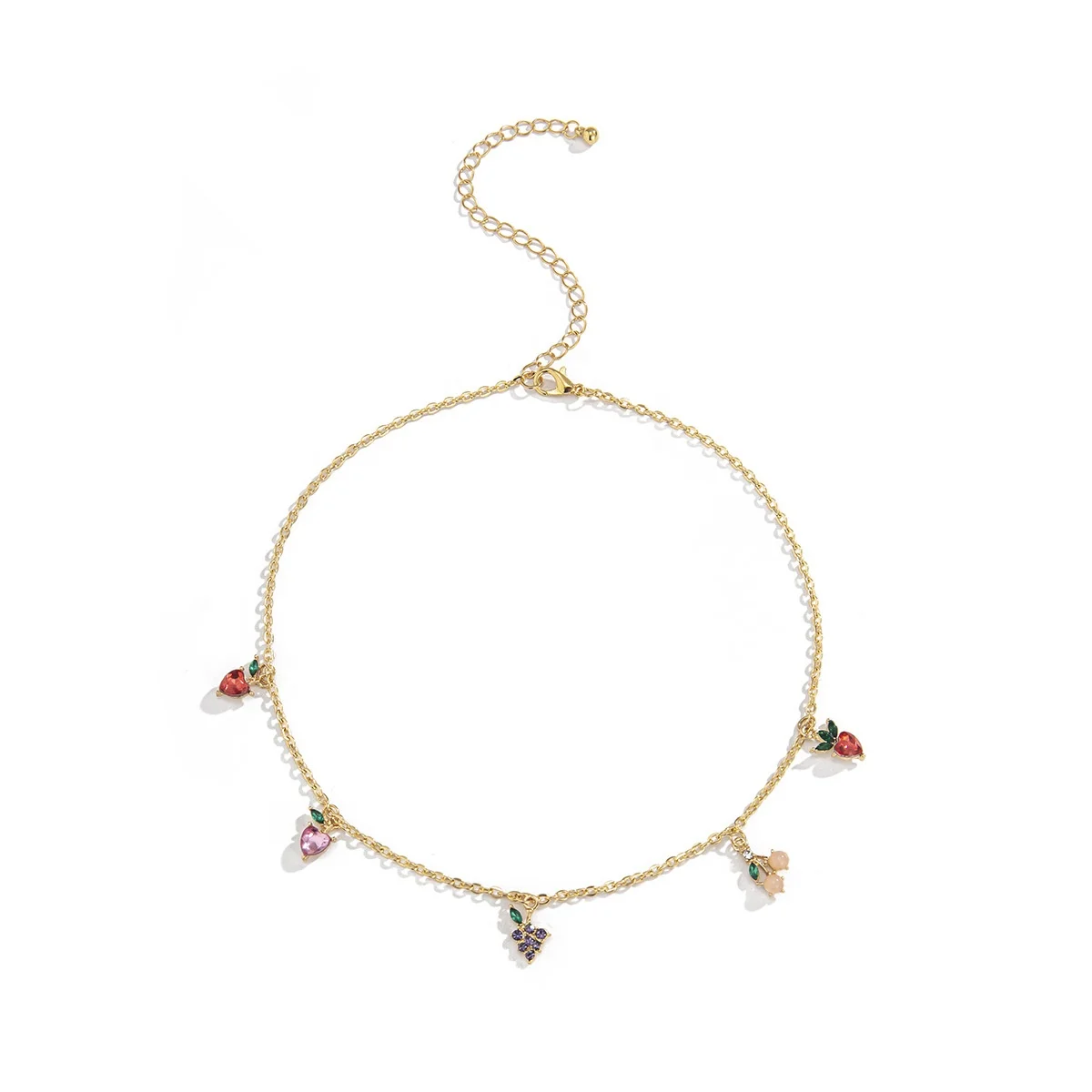 Cute Temperament Colorful Fruit Charms Necklace for Women Rhinestone Crystal Cherry Strawberry Grape Pendant Necklaces Jewelry, Picture shows
Cute Temperament Colorful Fruit Charms Necklace for Women Rhinestone Crystal Cherry Strawberry Grape Pendant Necklaces Jewelry, Picture shows