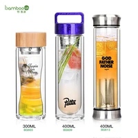 eco friendly double wall glass tea bottle with bamboo or plastic lid to go water bottle
eco friendly double wall glass tea bottle with bamboo or plastic lid to go water bottle