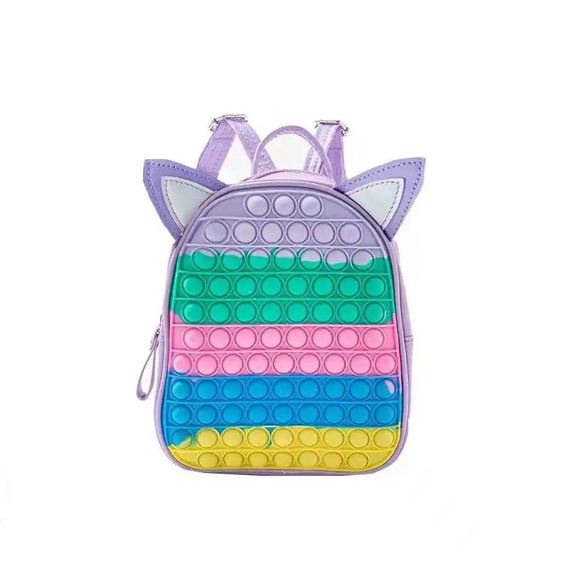 Rainbow silicone shoulder real fidget push popping bubbles back pack school bag it backpack for girls kid children, Customized color
Rainbow silicone shoulder real fidget push popping bubbles back pack school bag it backpack for girls kid children, Customized color