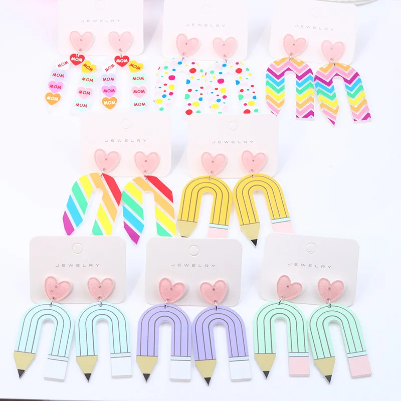 Hot Sale Cute Student's Earrings Wholesale Acrylic Pink Heart Colorful Pencil Pendant Earrings
Hot Sale Cute Student's Earrings Wholesale Acrylic Pink Heart Colorful Pencil Pendant Earrings