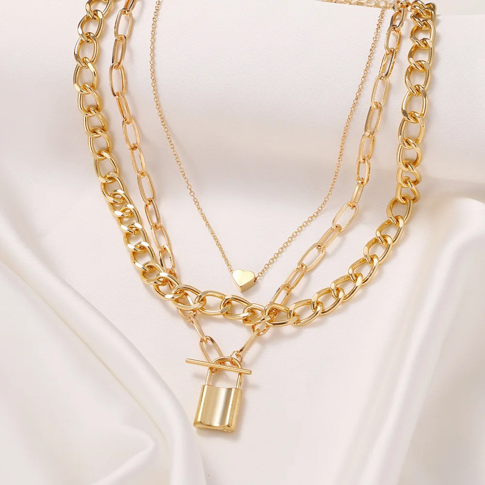 Hot Selling Multilayer Chain Choker Necklace Set Lock Pendants Charms Heart Necklaces For Women, Gold
Hot Selling Multilayer Chain Choker Necklace Set Lock Pendants Charms Heart Necklaces For Women, Gold