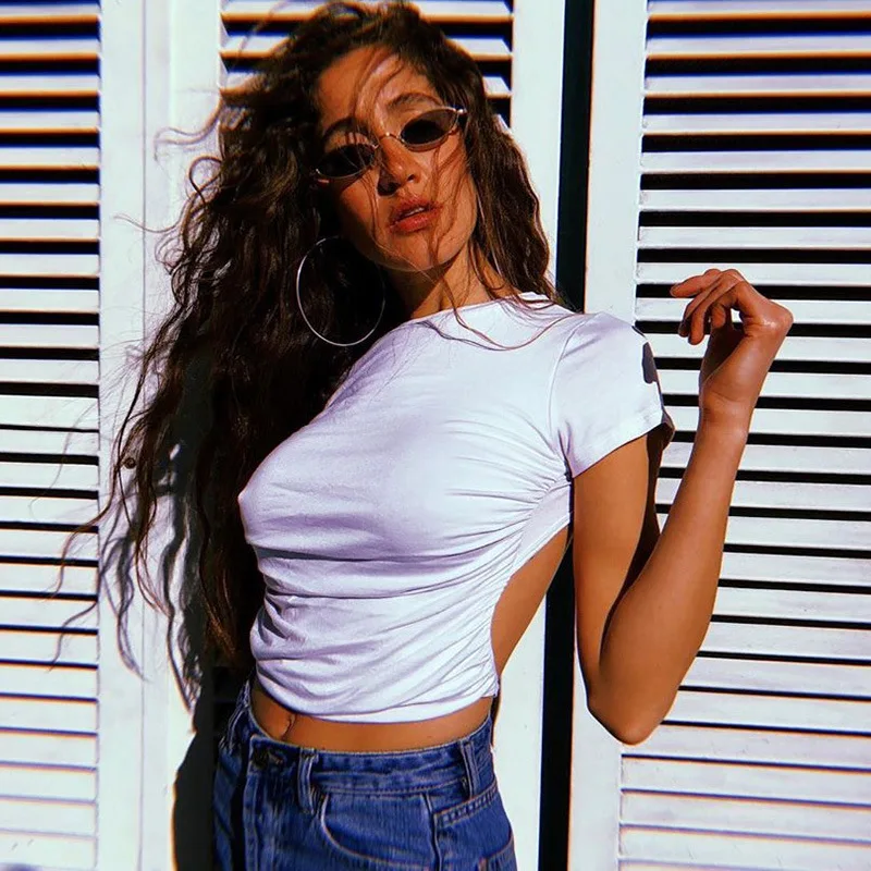 Simple Cotton Summer Backless Wholesale Lace Up Crop Tops T-shirts Women Sexy, Customized
Simple Cotton Summer Backless Wholesale Lace Up Crop Tops T-shirts Women Sexy, Customized