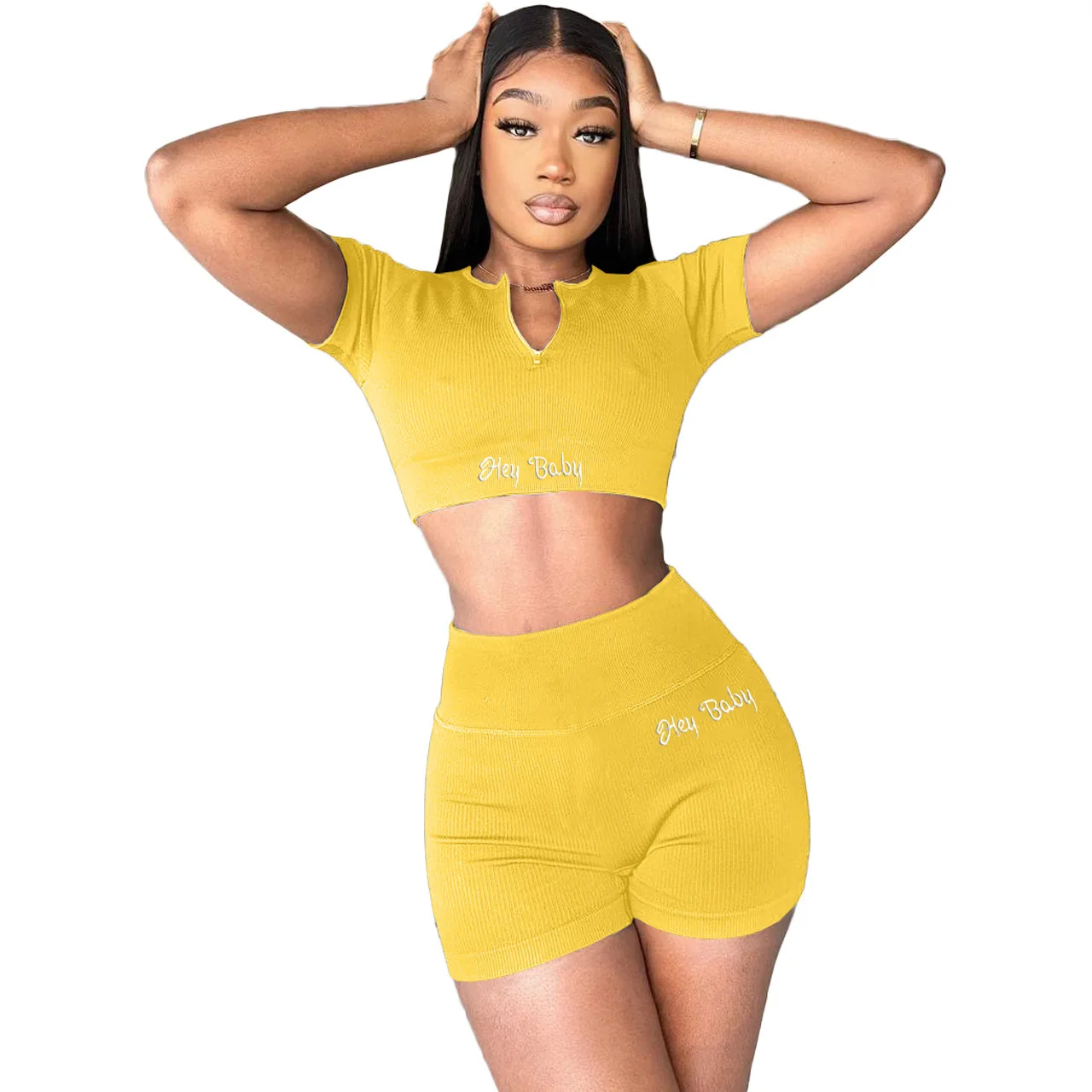 2021 Summer Embroidery Letter Front Zipper Women Two Piece Set Casual Sports Wear Two Piece Short Set Women Clothing
2021 Summer Embroidery Letter Front Zipper Women Two Piece Set Casual Sports Wear Two Piece Short Set Women Clothing
