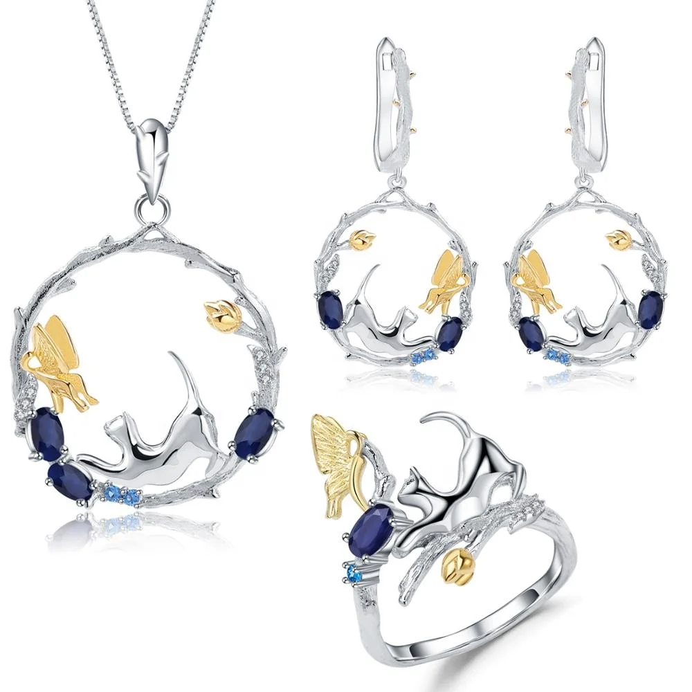 Abiding cat butterfly natural blue sapphire 925 sterling silver pendant necklace ring earring jewelry sets women
Abiding cat butterfly natural blue sapphire 925 sterling silver pendant necklace ring earring jewelry sets women
