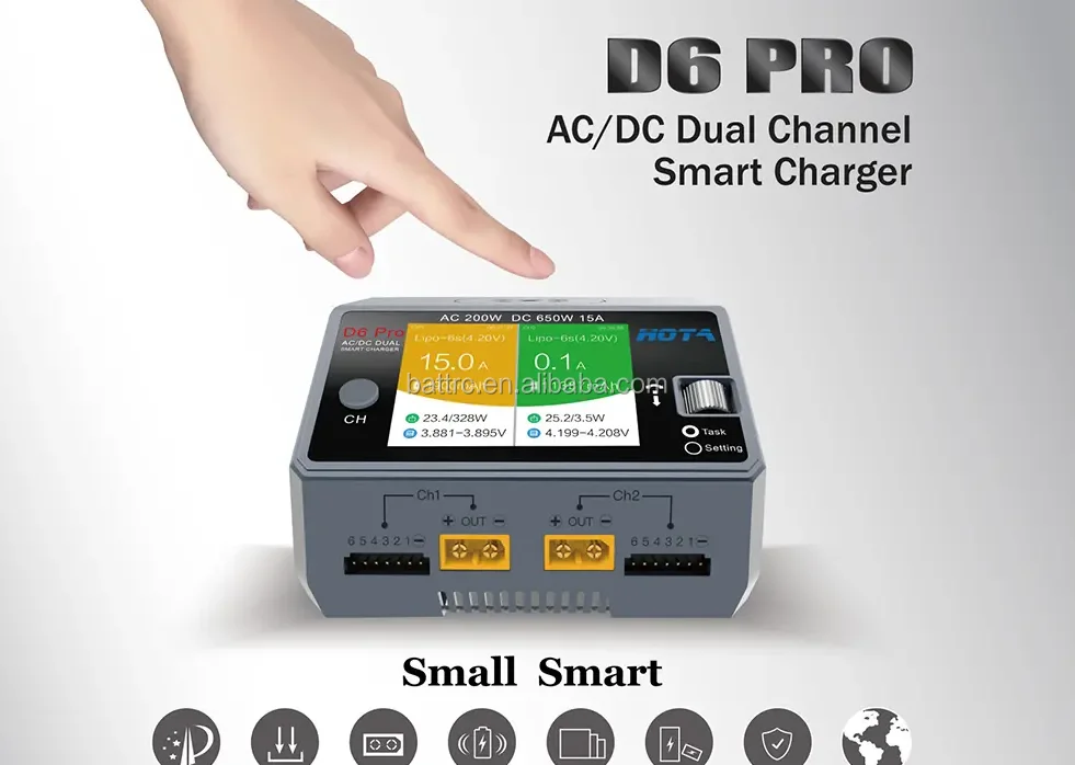 HOTA D6 Pro AC 200W DC 650W 15A 充电器,带无线充电功能,适用于 NiZn/Nicd/NiMH 电池
