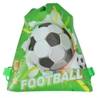 Green laminated high quality custom logo printed non-woven material football sport gift drawstring backpack bag