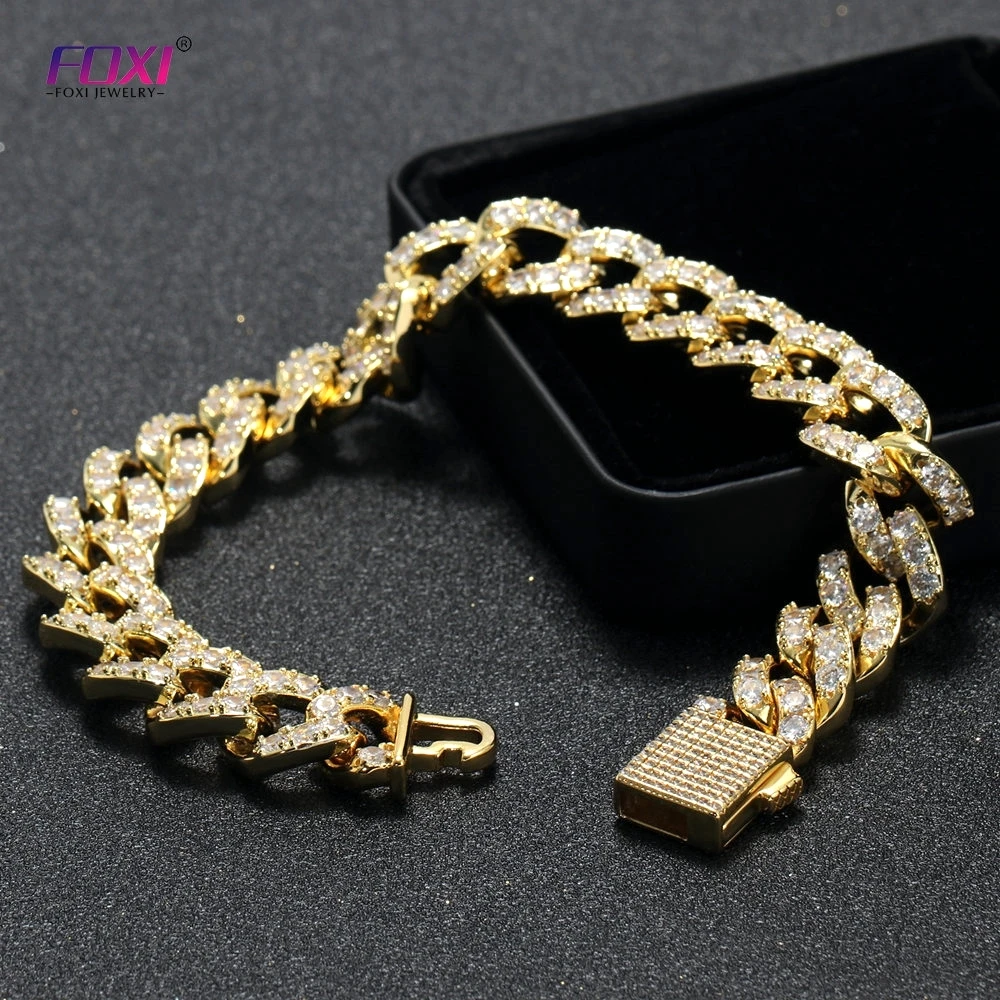 

Box Lock Diamond Anklet 18K Gold Cuban Link Bracelet Fully Iced Out Hip Hop Fashion Jewelry