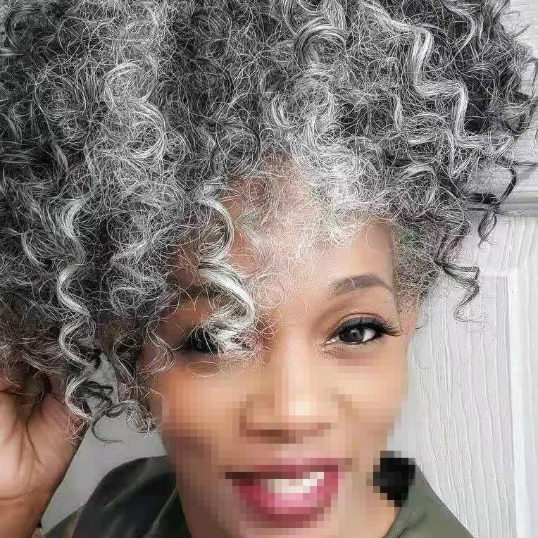 Fashion and pepper grey curly real hairstyle ponytail afro style puff 14inch silver gray human hair ponytails extension for blac
Fashion and pepper grey curly real hairstyle ponytail afro style puff 14inch silver gray human hair ponytails extension for blac