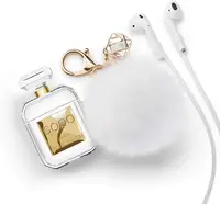 

4 in 1 Premium White for Airpods Coco Perfume Bottle Fur Ball Case Cover for Apple for Airpods with Carabiner Keychain