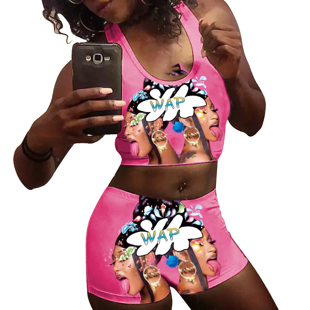 2021 New Fashion Women Summer Yoga Fitness Slim Letter Flower Printing Sleeveless Short Vest Bra and Shorts Sport Suit, Customized color
2021 New Fashion Women Summer Yoga Fitness Slim Letter Flower Printing Sleeveless Short Vest Bra and Shorts Sport Suit, Customized color