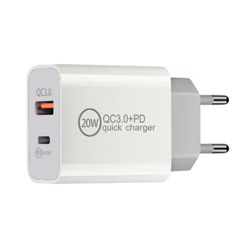 

Ce Pd3.0 Certified Passed Dual Ports Qc3.0 Wholesale Cargador EU US Plug Pd 18W 20W Type C Usb Wall Charger For Iphone Adapter, White/black