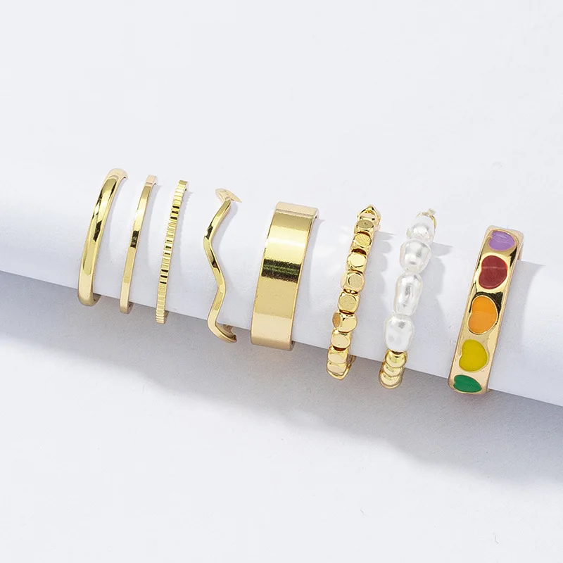 Korean Fashion Summer Jewelry 8 Pieces Pearl Ring Sets Gold Plated Simple Enamel Heart Rings Set For Women
Korean Fashion Summer Jewelry 8 Pieces Pearl Ring Sets Gold Plated Simple Enamel Heart Rings Set For Women
