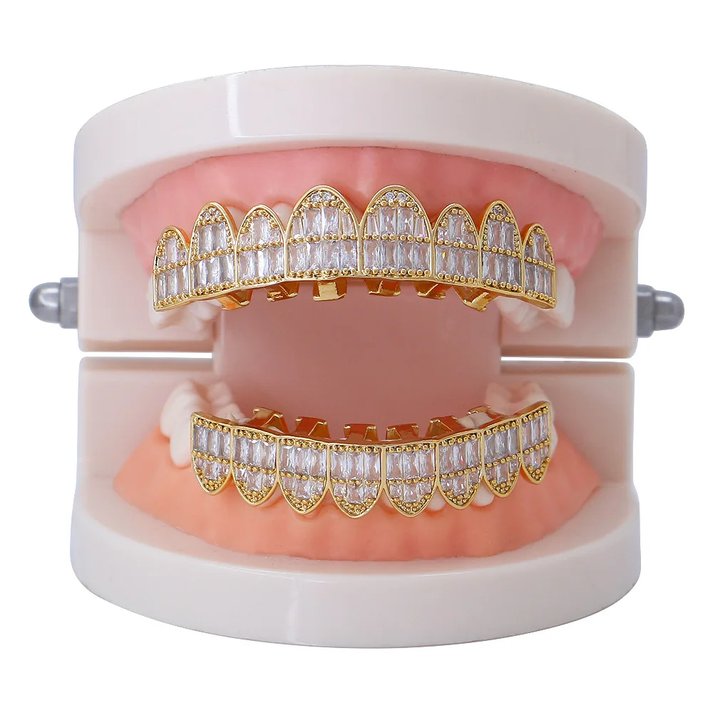 Blues OEM order new Design women full Diamond CZ Baguette Top Bottom a set Teeth grillz for hip hop rapper jewelry
Blues OEM order new Design women full Diamond CZ Baguette Top Bottom a set Teeth grillz for hip hop rapper jewelry