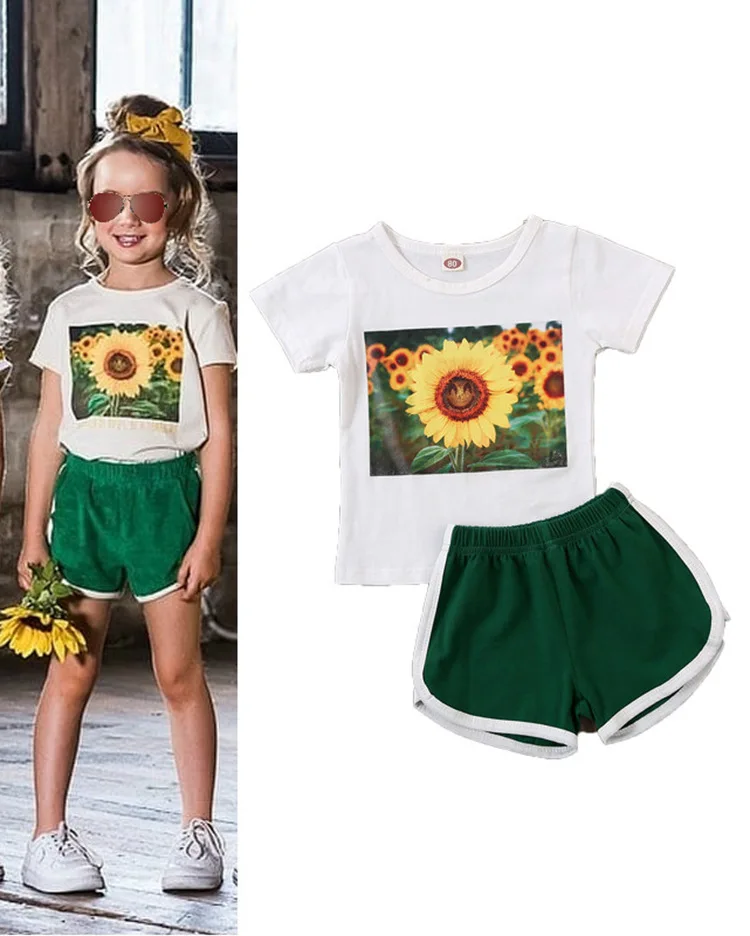 Toddler Sunflower Print Suits For Baby Girl Clothes Set Kid Girls Crop Tops T-shirt Floral Shorts Outfits, As picture
Toddler Sunflower Print Suits For Baby Girl Clothes Set Kid Girls Crop Tops T-shirt Floral Shorts Outfits, As picture