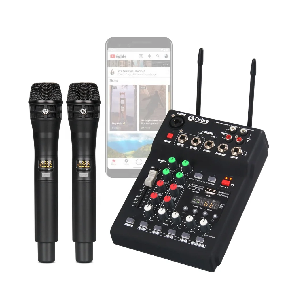 UHF 2Handheld wireless microphone audio mixer DJ Controller with USB BT5.0 reverb for Smartphone Live broadcast karaoke
UHF 2Handheld wireless microphone audio mixer DJ Controller with USB BT5.0 reverb for Smartphone Live broadcast karaoke