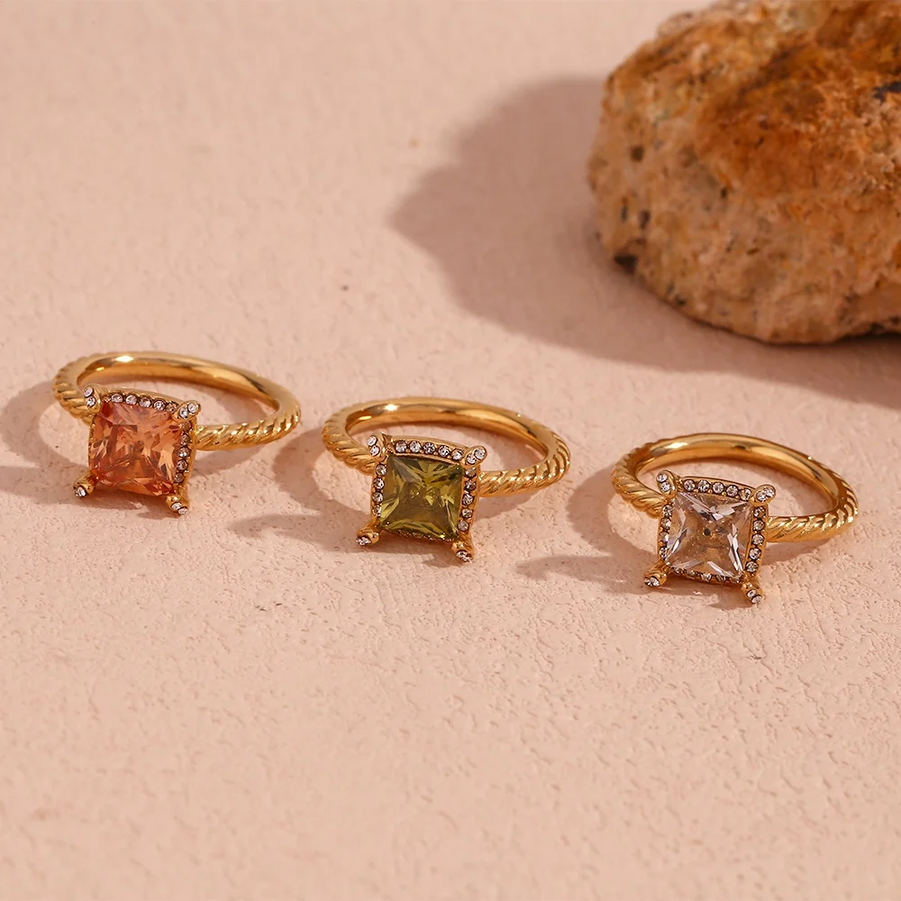 Dainty Square Zircon Rings Women Jewelry Waterproof Gold Plated Rings Stainless Steel Jewelry Wholesale
Dainty Square Zircon Rings Women Jewelry Waterproof Gold Plated Rings Stainless Steel Jewelry Wholesale