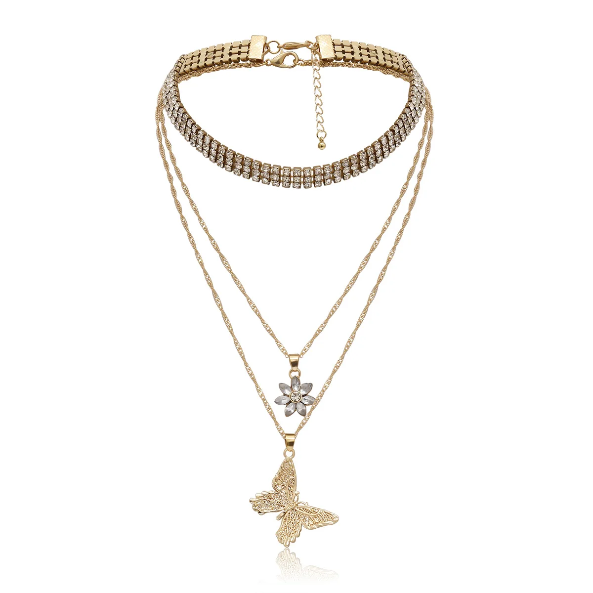 European Fashion Choker Crystal Flower Necklace Pierced Butterfly Pendant Jewelry Necklace
European Fashion Choker Crystal Flower Necklace Pierced Butterfly Pendant Jewelry Necklace