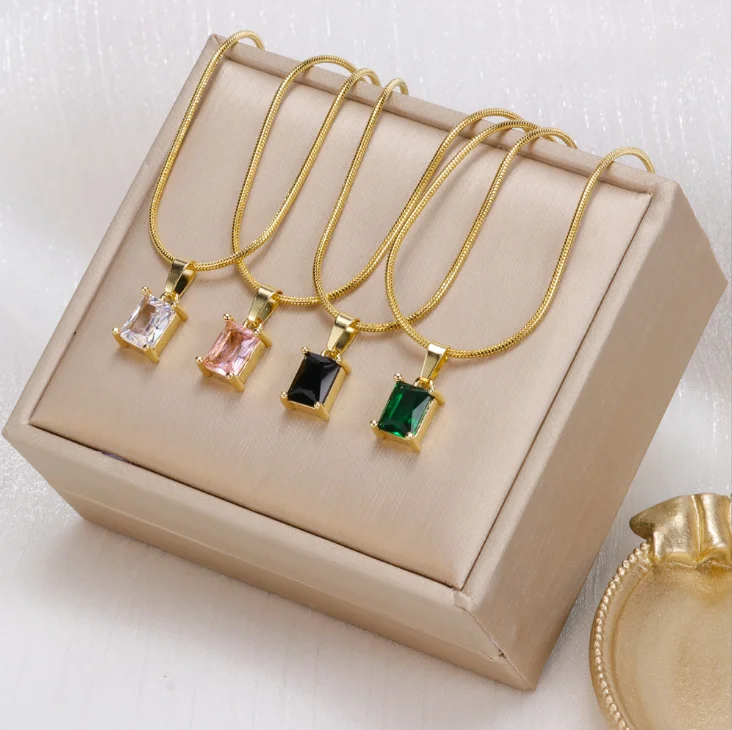 18K Gold Stainless Steel Round Snake Bone Chain Square Zircon Diamond Pendant Necklace Charms For women Fashion Jewelry Necklace
18K Gold Stainless Steel Round Snake Bone Chain Square Zircon Diamond Pendant Necklace Charms For women Fashion Jewelry Necklace