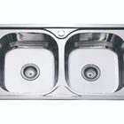 Above Counter Double Bowl Stainless Steel Kitchen Sink with Drainer 41.05.018