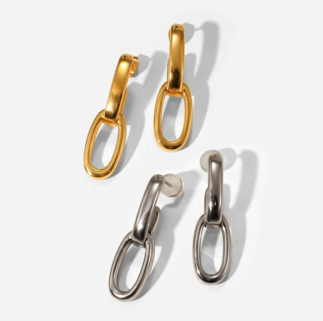 Minimalist Key Shape Hoop Earrings 18k Gold Plated Stainless Steel Double Oval Hoop Earrings For Women
Minimalist Key Shape Hoop Earrings 18k Gold Plated Stainless Steel Double Oval Hoop Earrings For Women