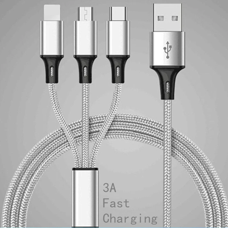 3 in 1 Charge Cable 3A Fast Charging USB Type C Cable 1.2m Micro USB Data Charging Wire Mobile Phone Cable USB Cord For Iphone12
3 in 1 Charge Cable 3A Fast Charging USB Type C Cable 1.2m Micro USB Data Charging Wire Mobile Phone Cable USB Cord For Iphone12