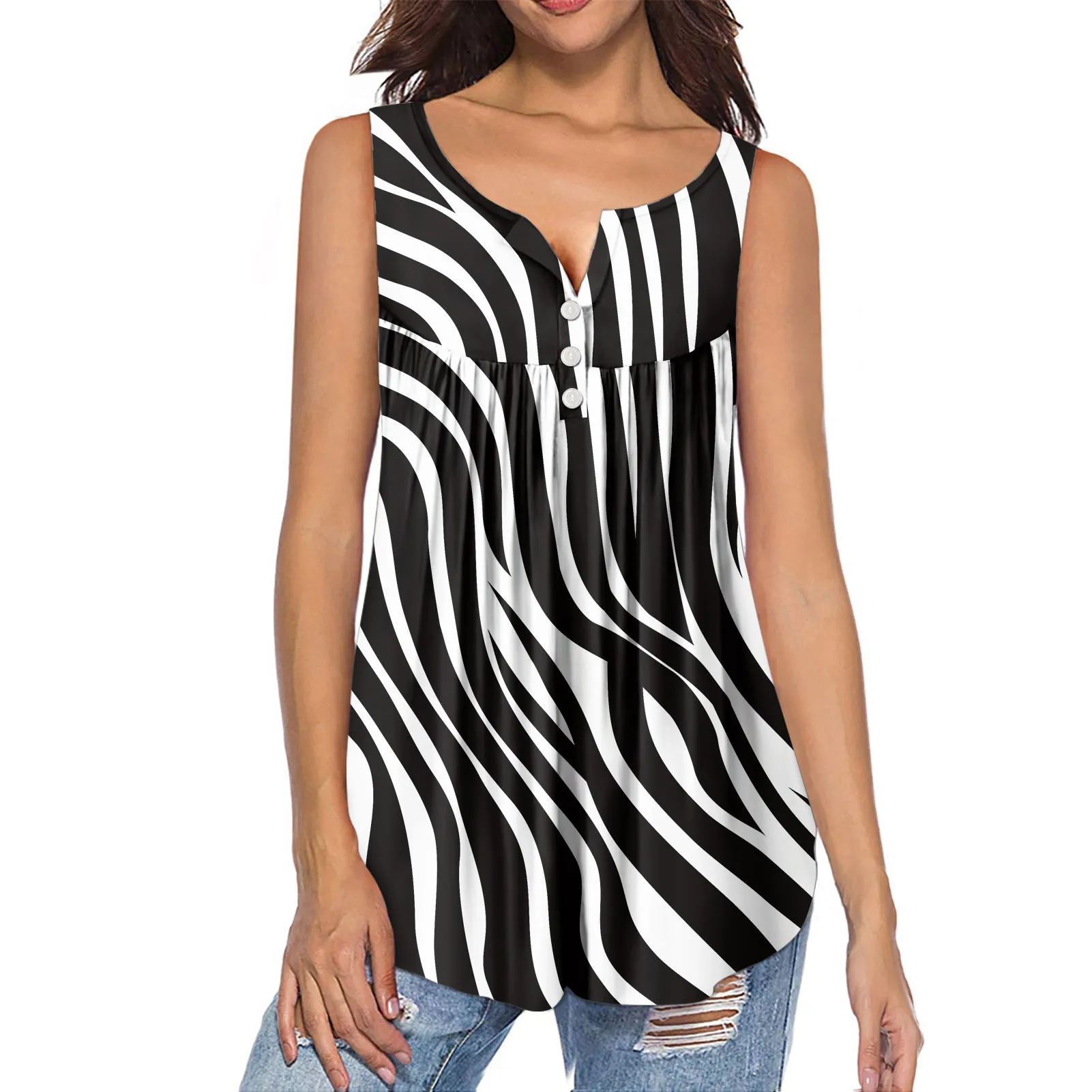 1 MOQ Custom Black White Zebra Printing V-neck Sleeveless Plus Size Plus Size Women High Quality Summer T-shirt Ladies Tops, Customized color
1 MOQ Custom Black White Zebra Printing V-neck Sleeveless Plus Size Plus Size Women High Quality Summer T-shirt Ladies Tops, Customized color