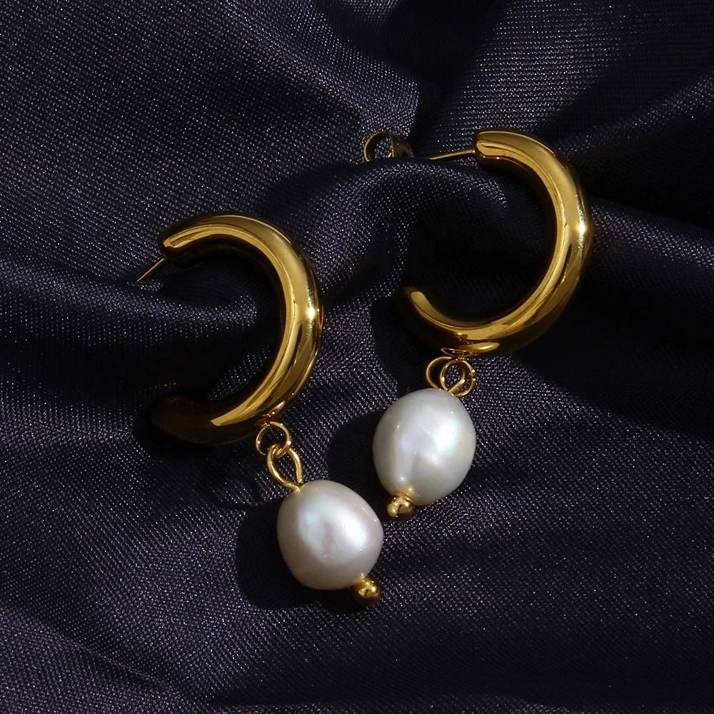 Gold Plated Stainless Steel Hoop Earring Stud Earrings C Shape Natural Fresh Water Pearl Drop Earrings
Gold Plated Stainless Steel Hoop Earring Stud Earrings C Shape Natural Fresh Water Pearl Drop Earrings