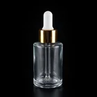 40ml glass clear dropper bottle with golden scwer cap white rubber head