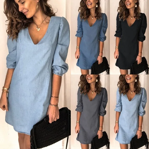 OLIVE Trendy 2021 Summer Pure Color V-Neck Short Sleeve Casual Loose Plus Fat Size Denim Dress
OLIVE Trendy 2021 Summer Pure Color V-Neck Short Sleeve Casual Loose Plus Fat Size Denim Dress