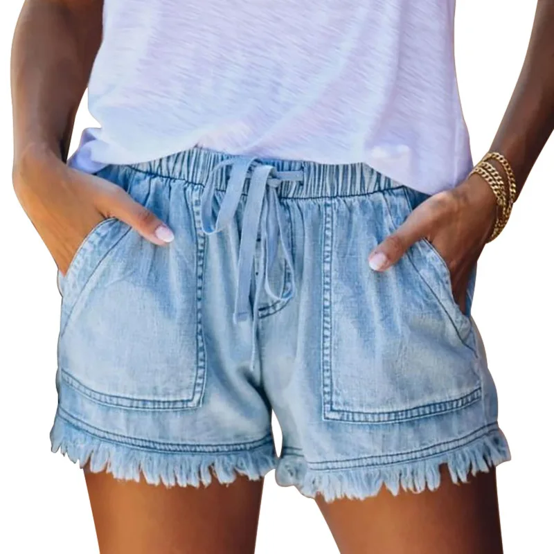 2022 New Clothes Summer Elastic Waist Drawstring Leisure Denim Shorts Womens Jeans Shorts
2022 New Clothes Summer Elastic Waist Drawstring Leisure Denim Shorts Womens Jeans Shorts
