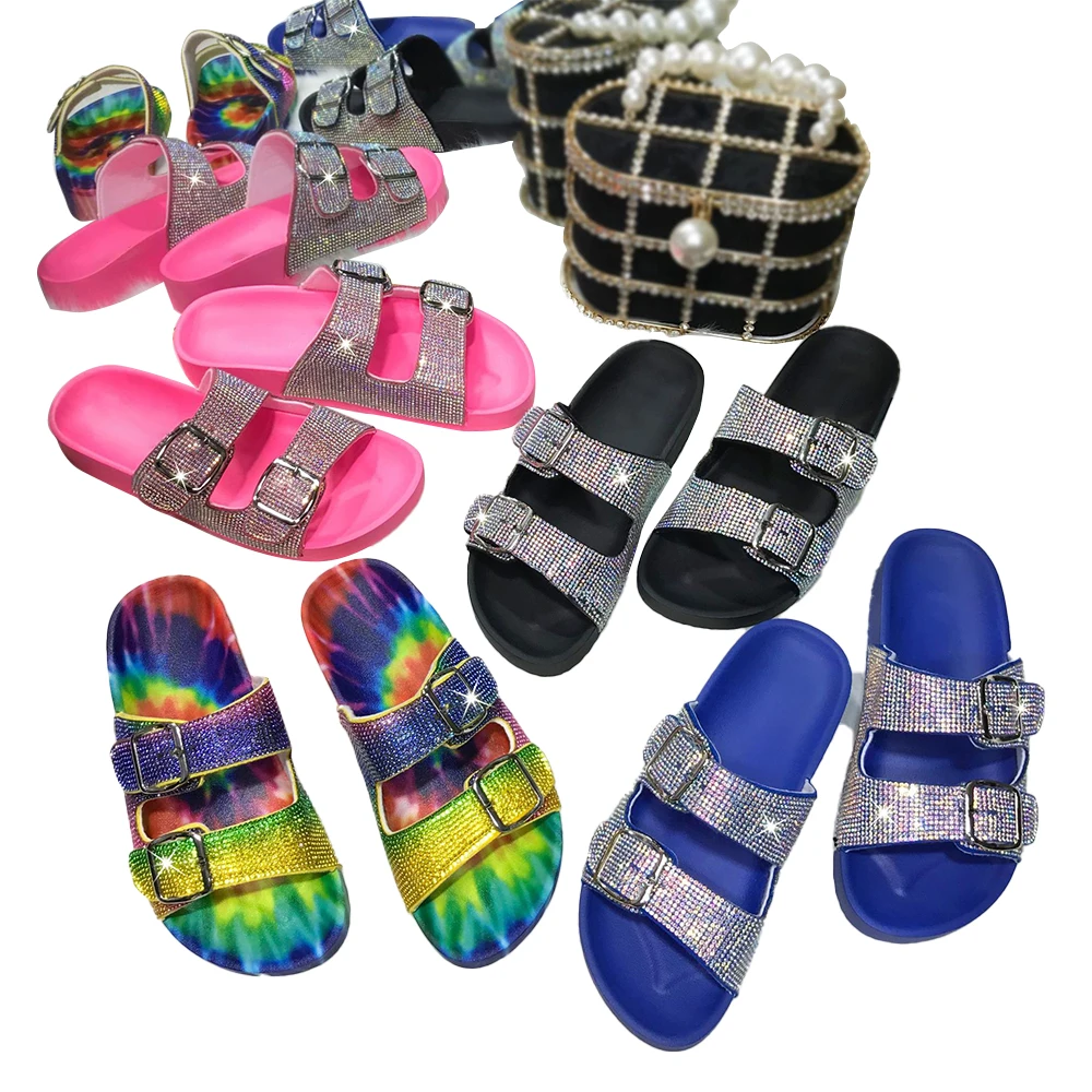 Wholesale diamond slide bling women slipper fashion color double buckle rhinestone flat slide sandal, Custom
Wholesale diamond slide bling women slipper fashion color double buckle rhinestone flat slide sandal, Custom