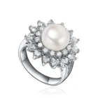 Ring Pearl Rings Rings Wholesale Jewelry Sterling Silver Ring Flower Shape Pearl Cubic Zirconia Rings