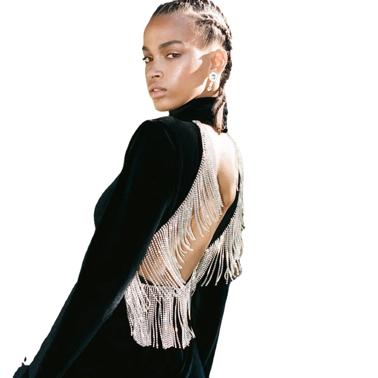 D8120 fashionable new long sleeved hight necked Halter fringe velvet sexy dresses women ins style backless
D8120 fashionable new long sleeved hight necked Halter fringe velvet sexy dresses women ins style backless